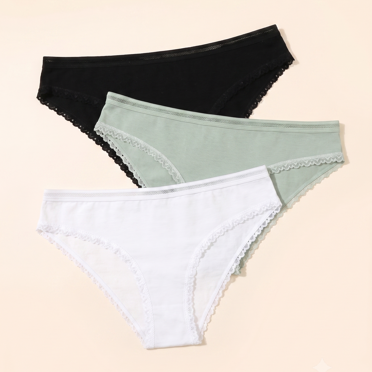 Cotton Lace-Trim Tanga Briefs (Pack of 3)