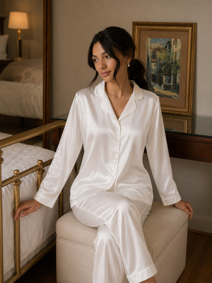 Classic White Satin Pajama Set