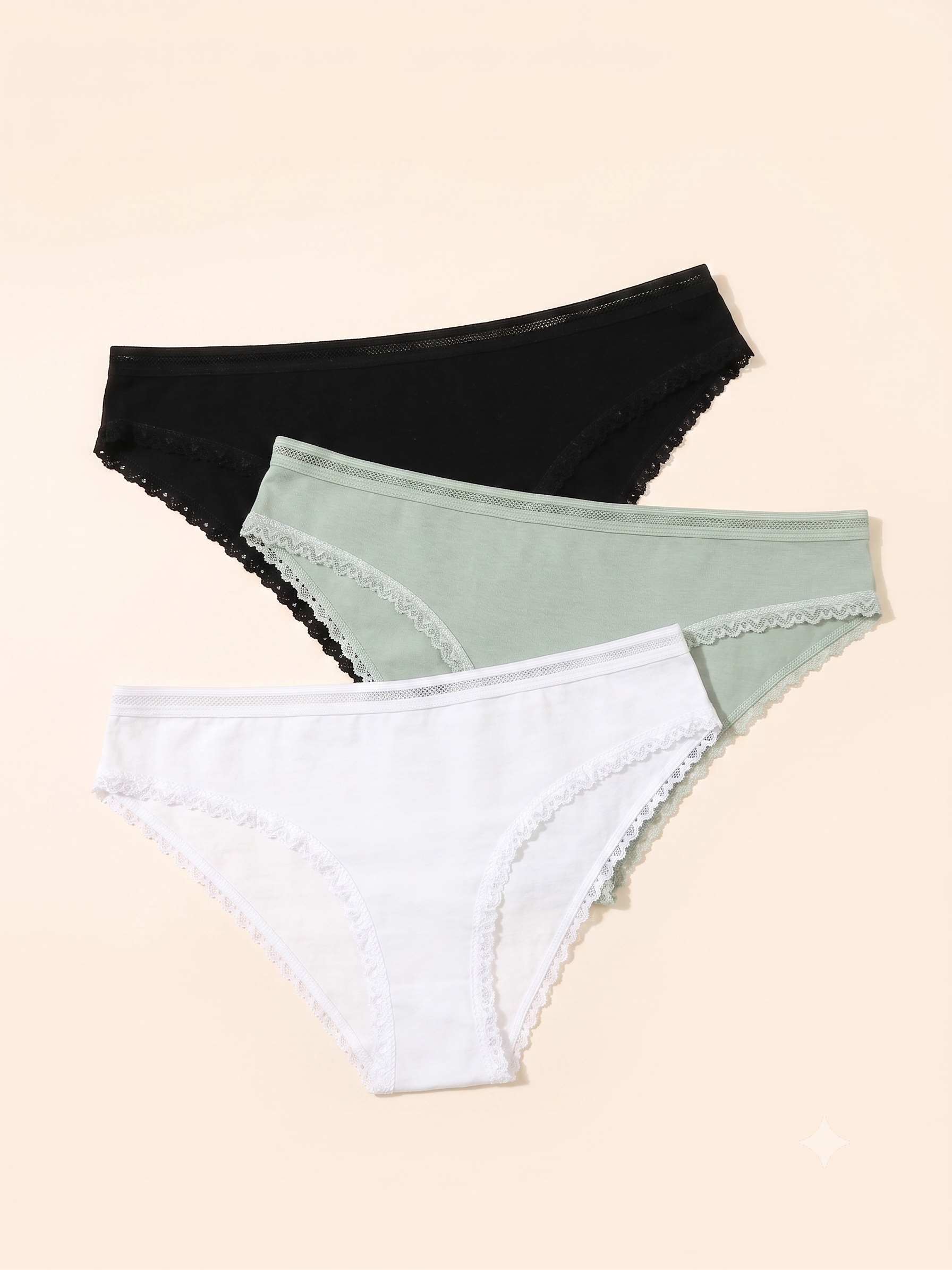 Cotton Lace-Trim Tanga Briefs (Pack of 3)