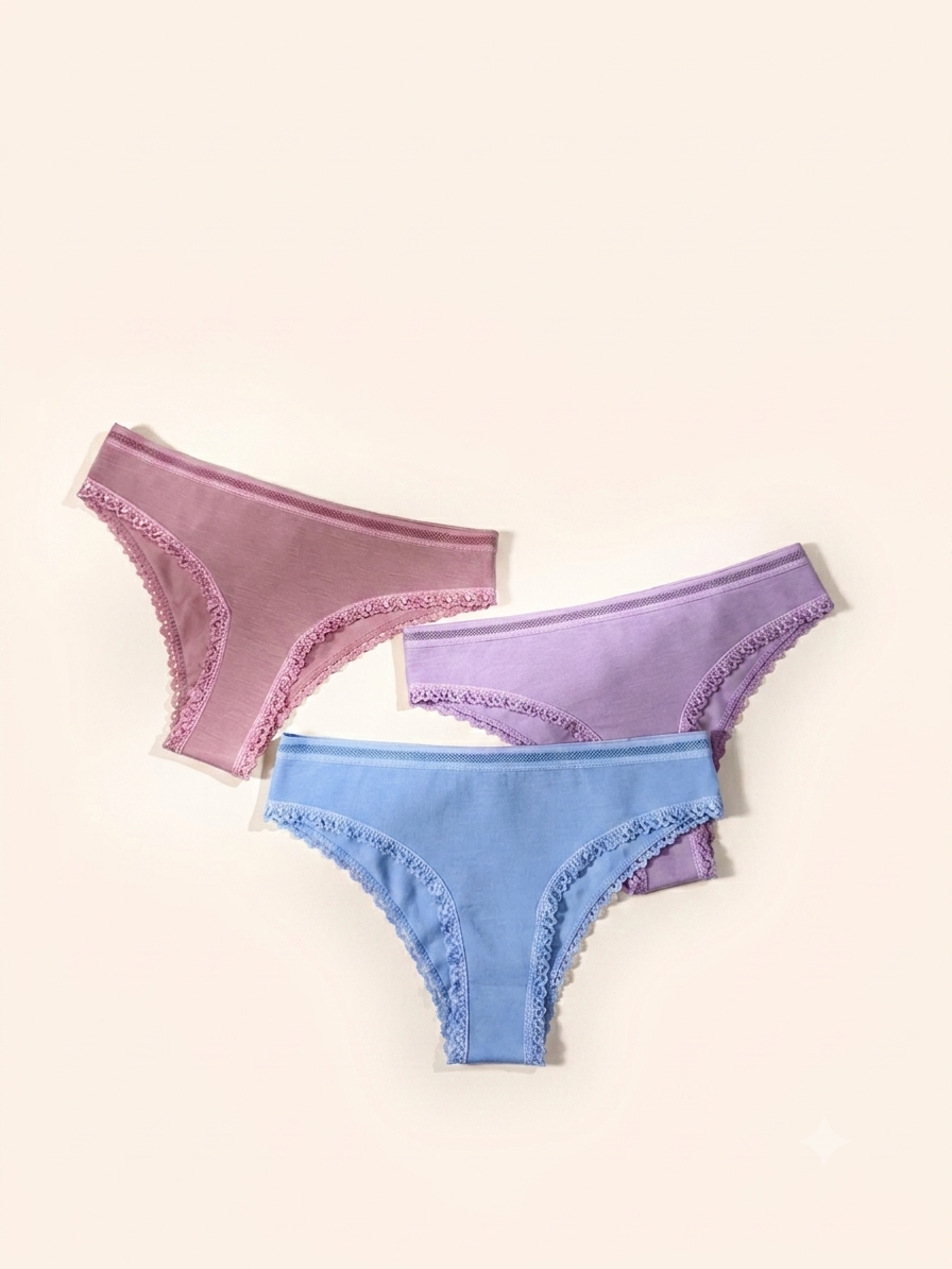 Cotton Lace-Trim Tanga Briefs (Pack of 3)
