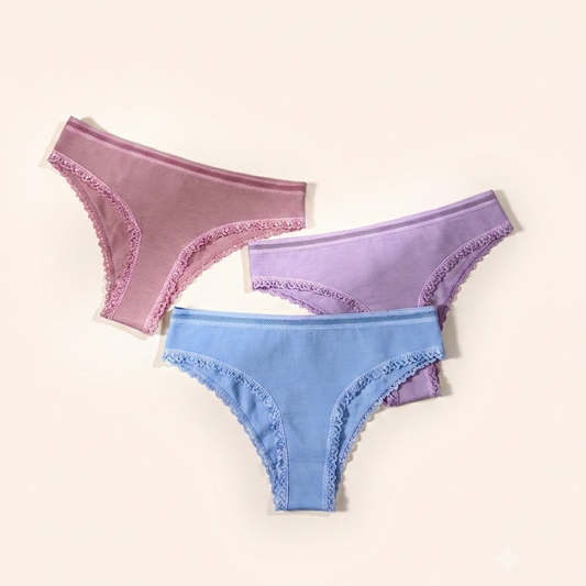 Cotton Lace-Trim Tanga Briefs (Pack of 3)