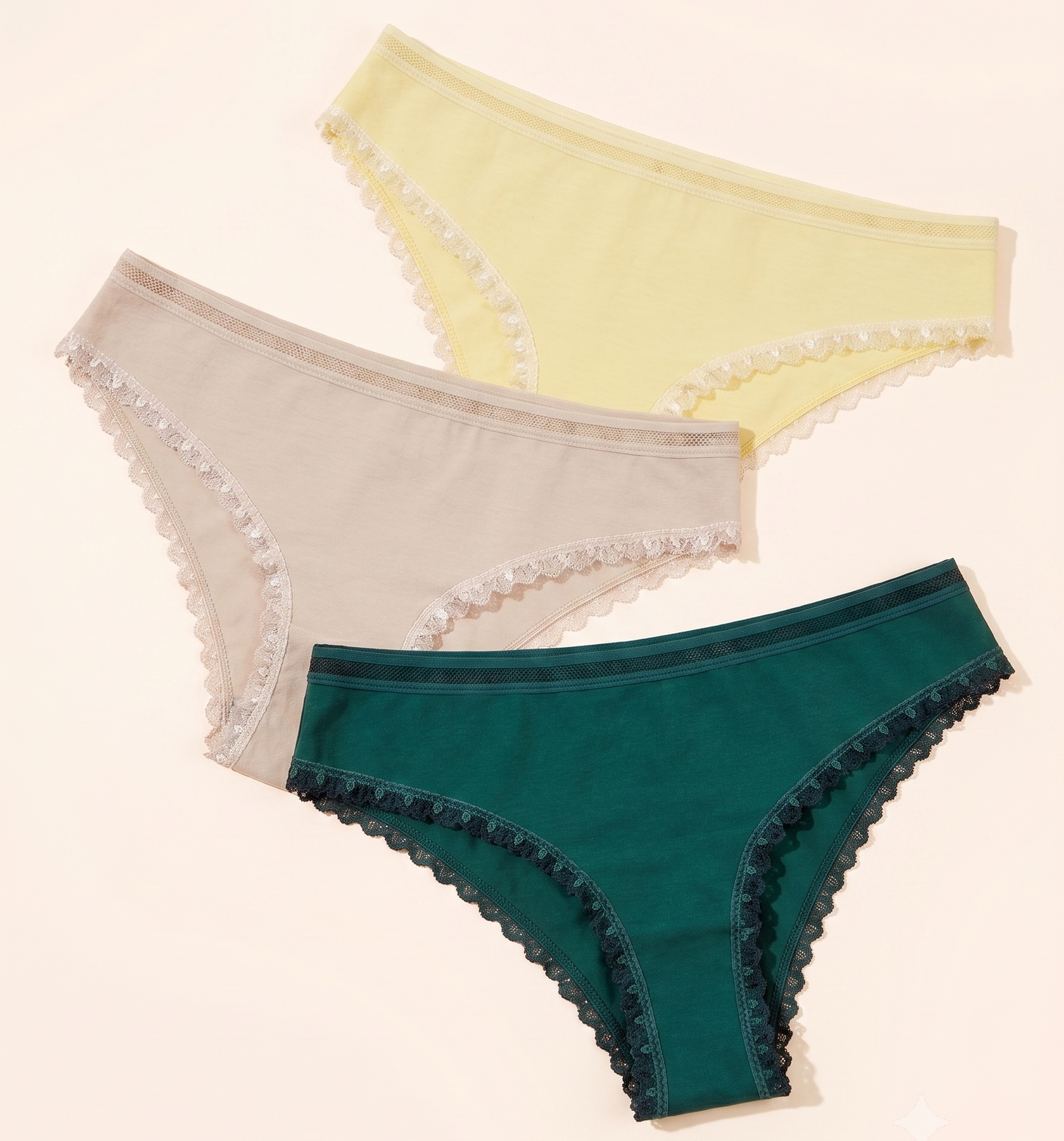 Cotton Lace-Trim Tanga Briefs - Pack of 3
