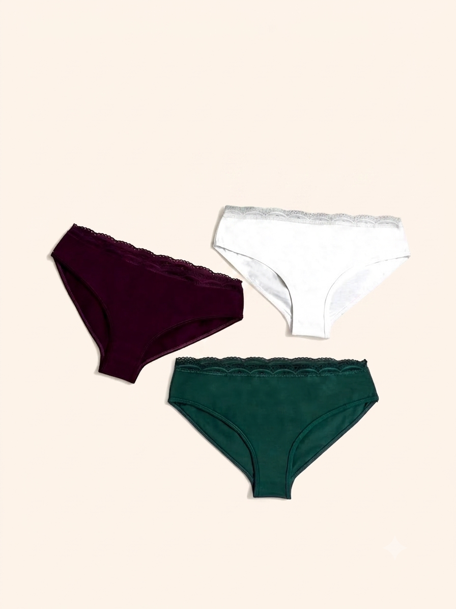 Signature Lace-Waist Cotton Bikinis - Pack of 3