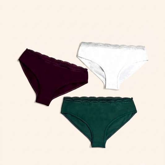 Signature Lace-Waist Cotton Bikinis - Pack of 3