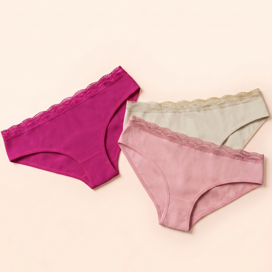 Signature Lace-Waist Cotton Bikinis - Pack of 3