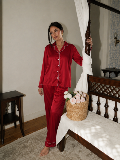 Classic Red Satin Pajama Set