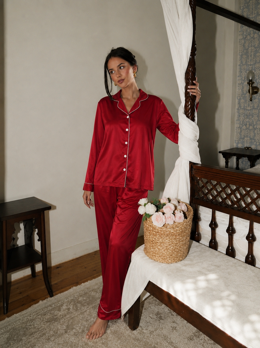 Classic Red Satin Pajama Set