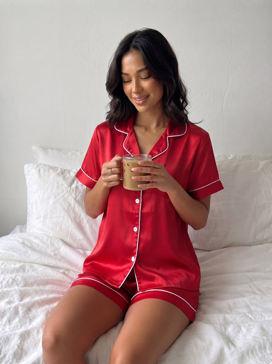 Red Satin Pajama Set