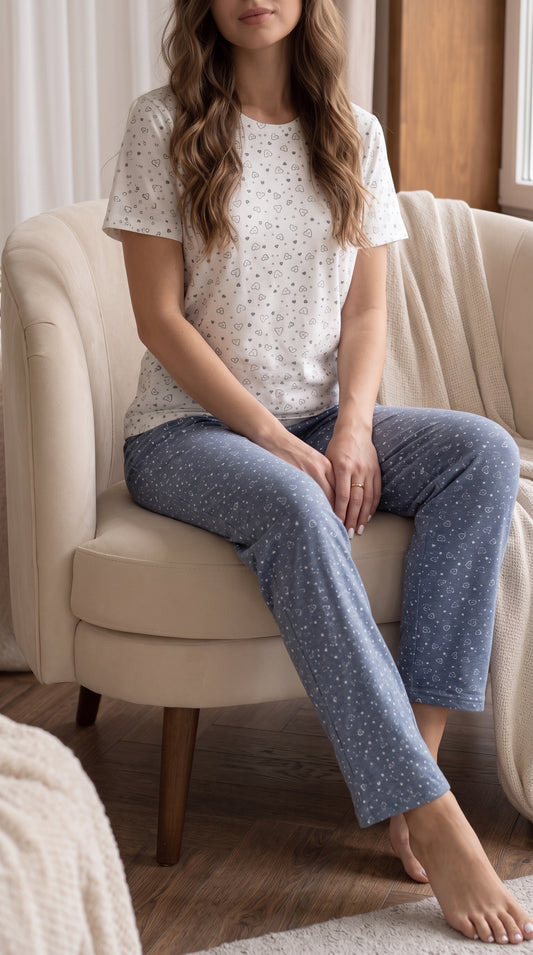 Heart Print Cotton Pajama Set