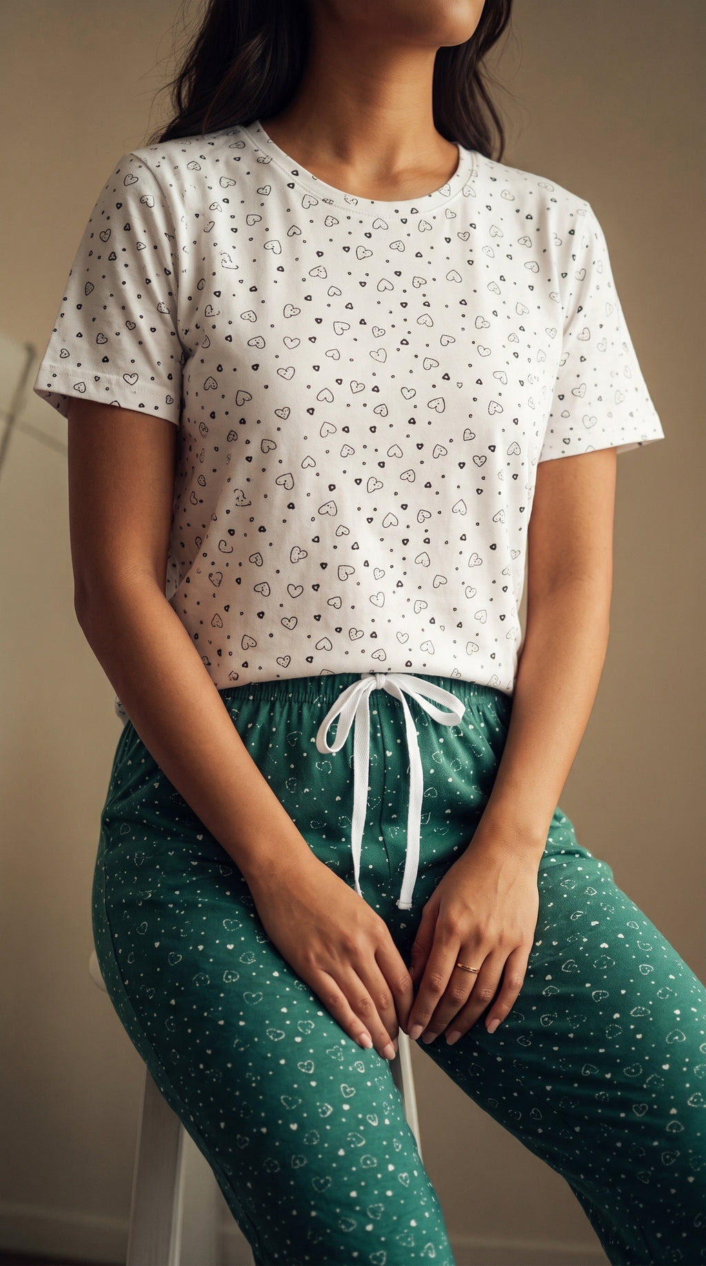 Heart Print Cotton Pajama Set