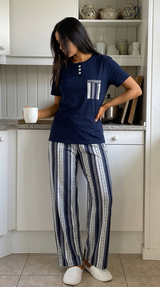 Navy Stripe Cotton Loungewear Set