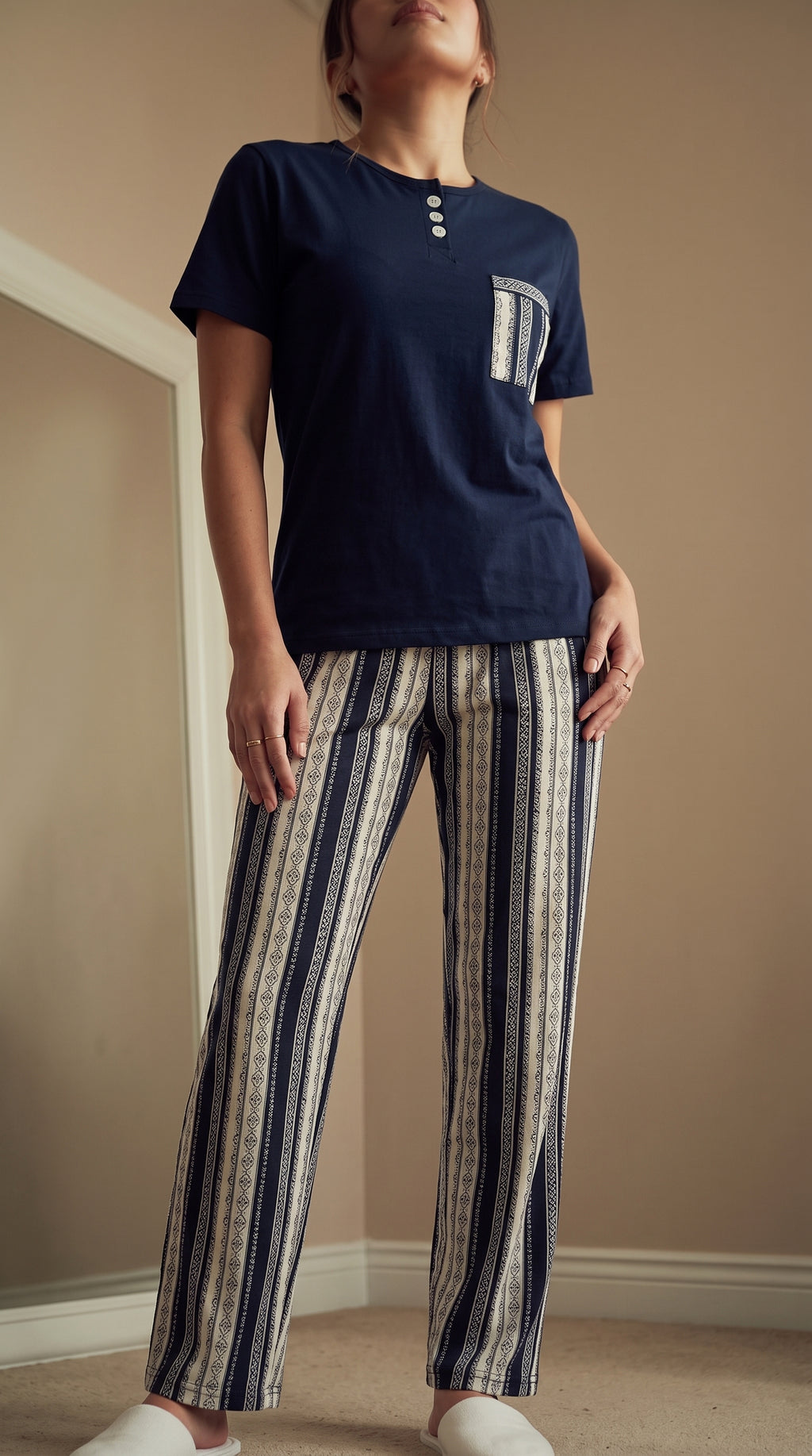 Navy Stripe Cotton Loungewear Set