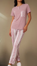 pink Stripe Cotton Loungewear Set